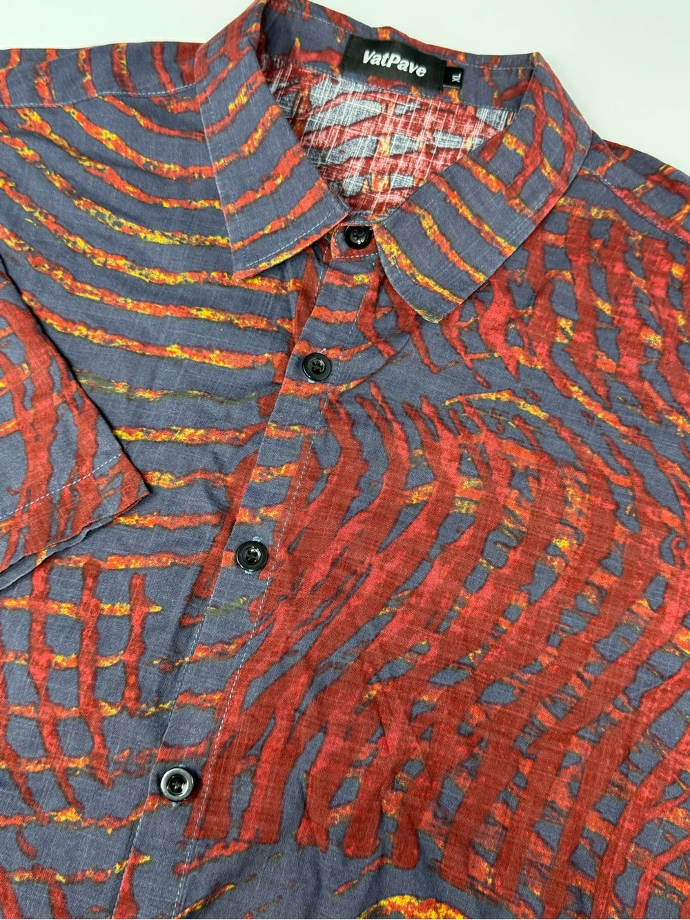 Vatpave Shirt Mens Button Down Short Sleeve Cool Design Red Navy Size XL J2